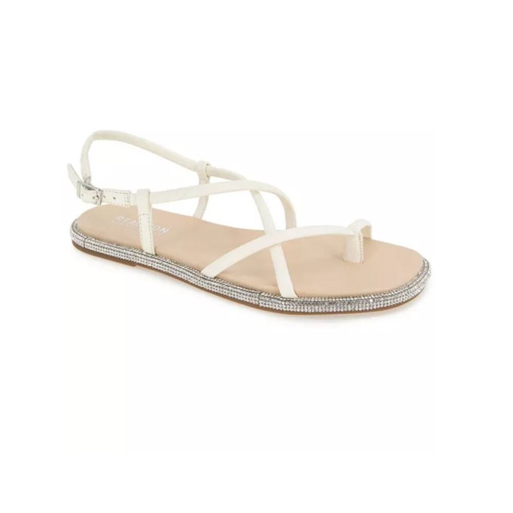 Kenneth Cole Reaction Waltz Cream Geranium Strappy Flat Sandals Size 8 NWT